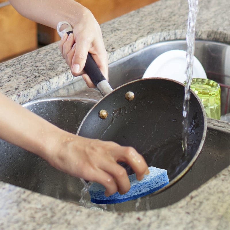 Pine Sol Pine-Sol Non Scratch Scrub Sponges - Double Sided Dish Scrubber Safe for Nonstick Cookware - Kitchen Essentials for Dishwashing and Cleaning, 4 Pack, Blue - Image 4